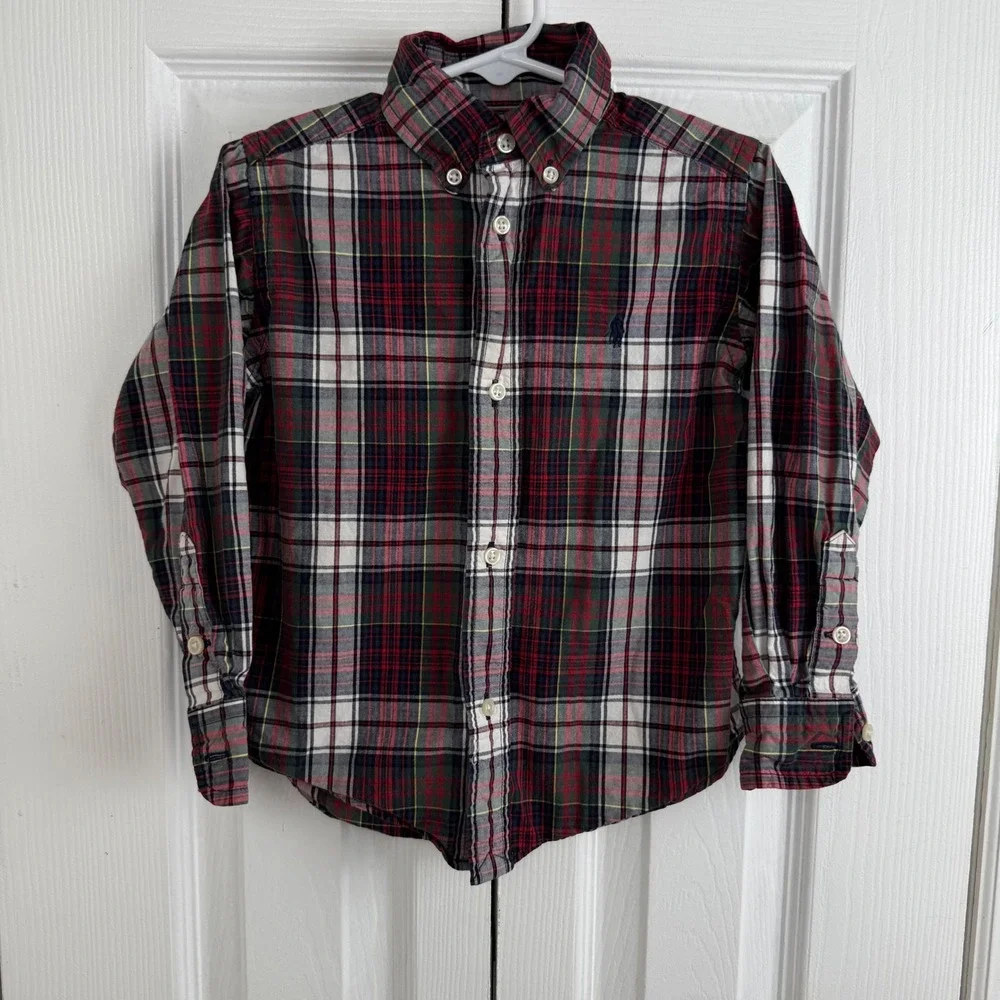 Kids Ralph Lauren Plaid Button Down Shirt Long Sleeve Classic Fit Cotton Size 3T